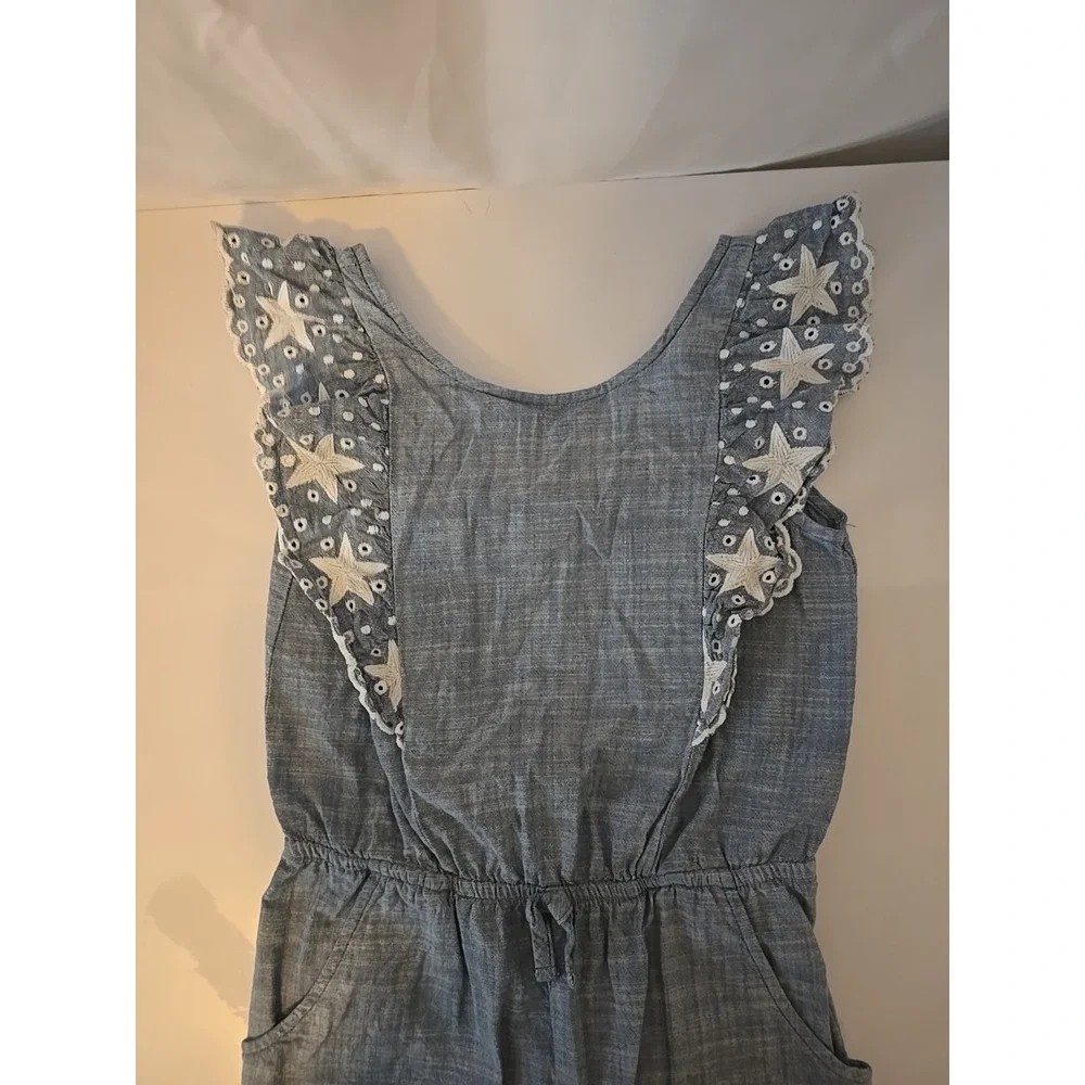 Cat & Jack Girls Light Blue  With White  Romper Shorts  Sleeveless Size 7/8